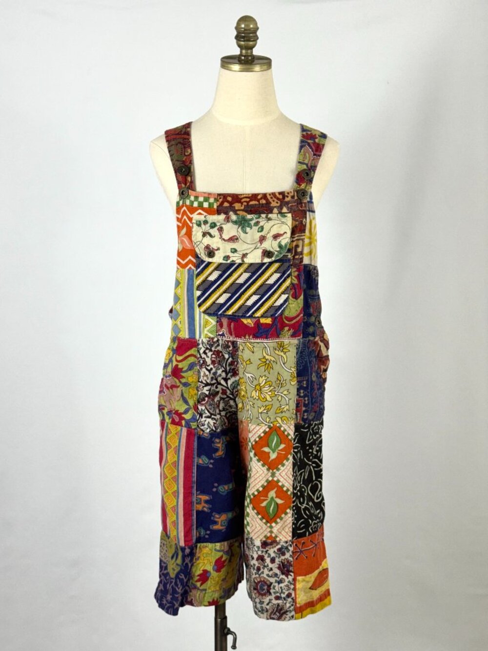 Sacred Threads Patchwork Overalls Cotton Romper Bib Shorts Boho Festival Hippie